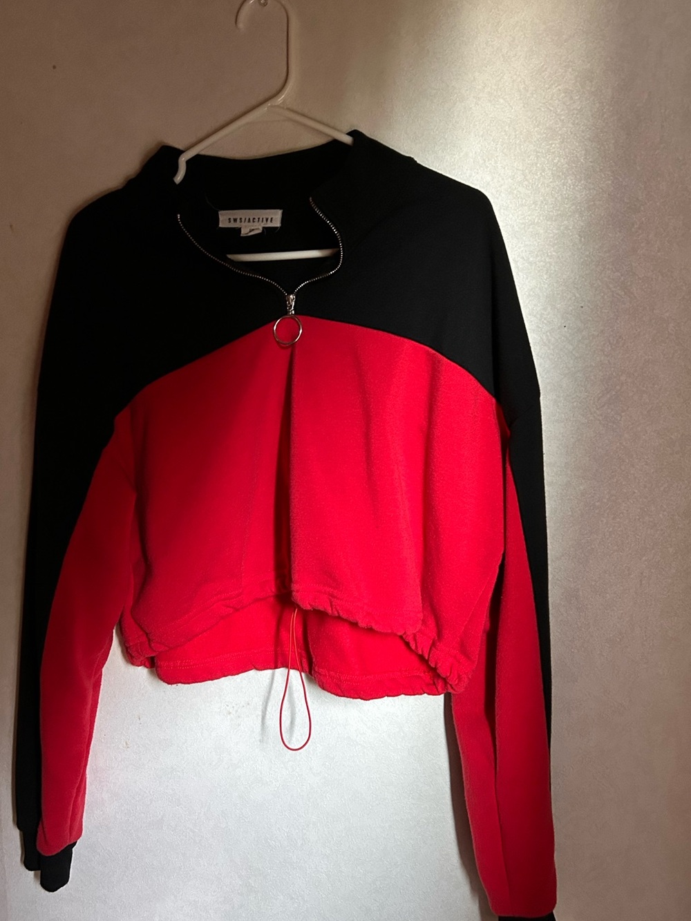 Black and Red SWS/Active Colorblock Half-Zip Hoodie with Ring Pull